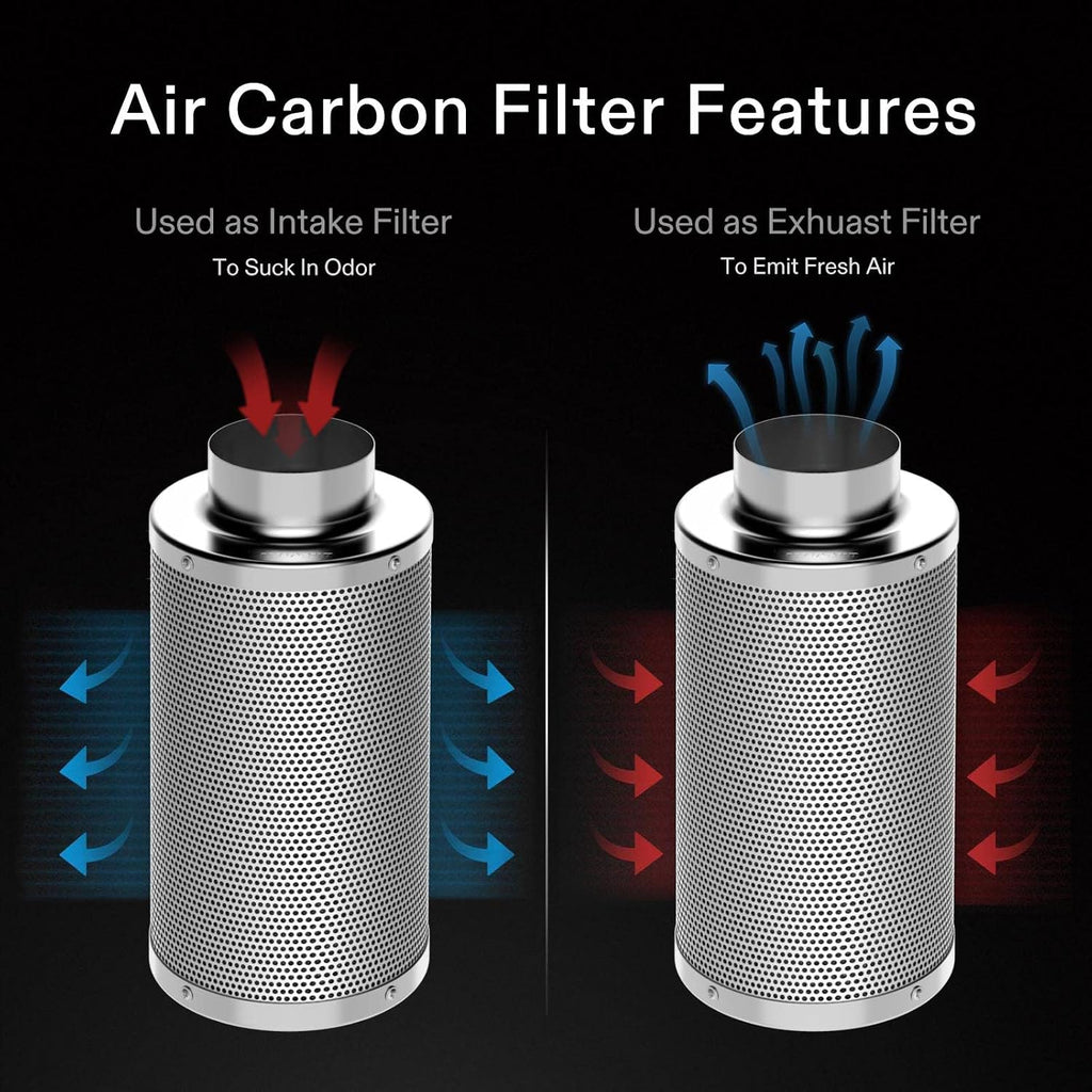 4" Carbon Filter & Pre-Filter 223 CFM for Inline Fan, Silver | Smellines Control with Australia Virgin Charcoal