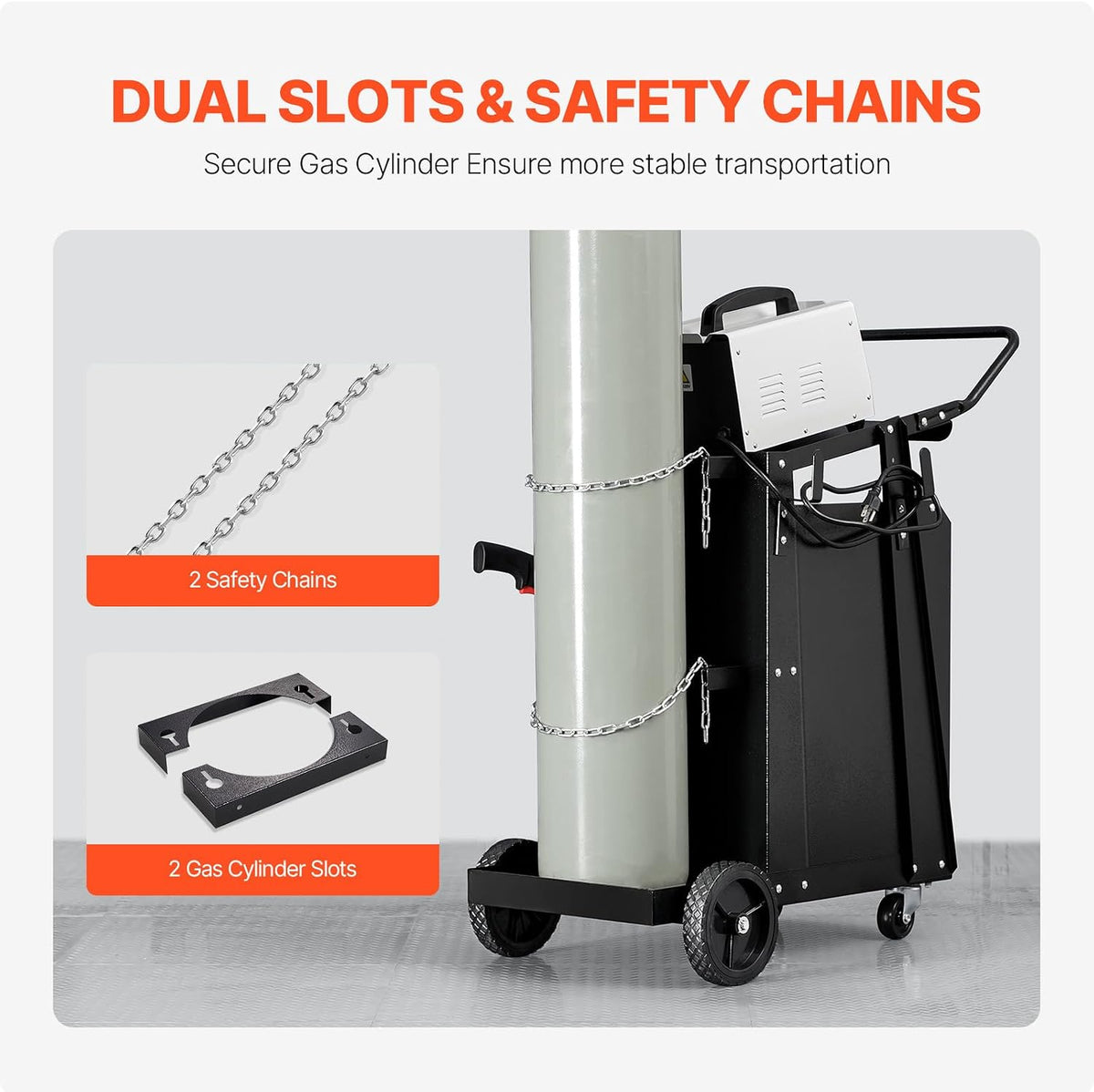 Welding Cart, Heavy Duty, 350LBS Capacity, 2 Drawers & Lockable Cabinet, 360° Wheels, with Safety Chains for Welders