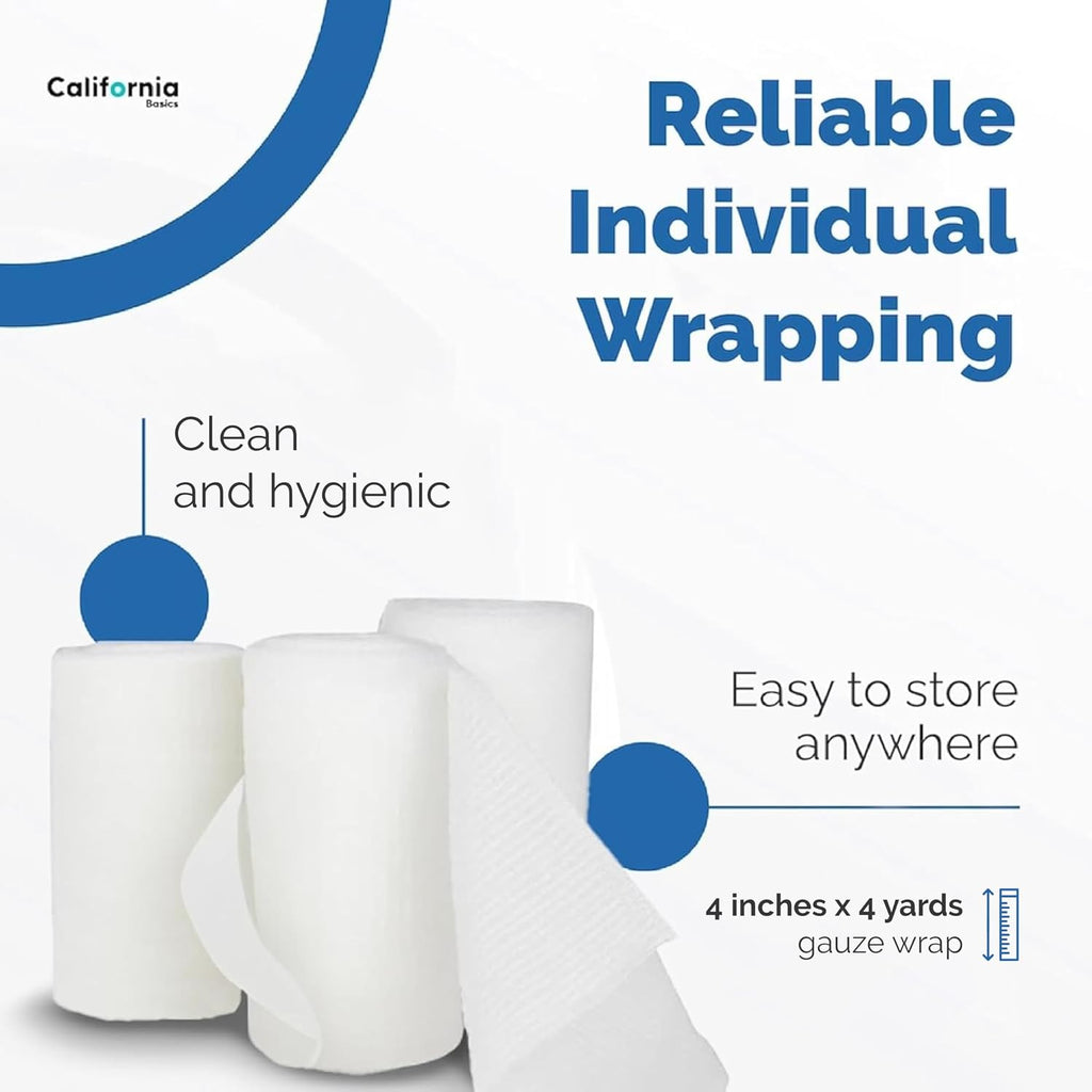 24-Pack Gauze Bandage Roll with Tape, 4 Inches x 4 Yards - Soft, Stretchable & Breathable Wrap for Wound Care, First
