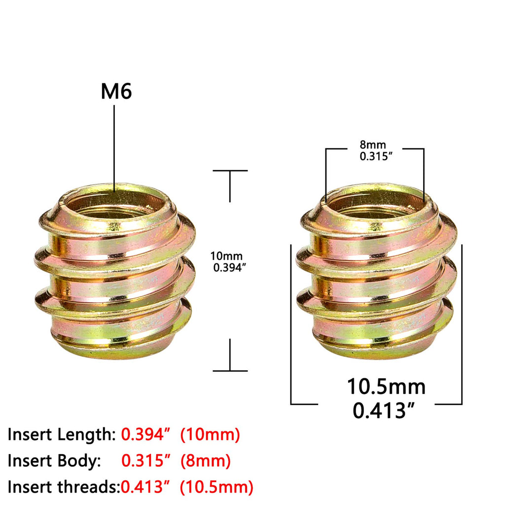 80Pcs 1/4"-20x10mm-H Flushed Nut Inserts Wood Threaded Fastener for Furniture