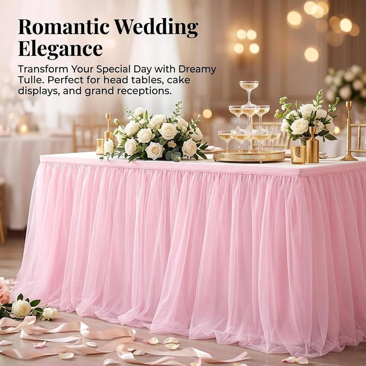 Pink Tulle Table Skirt - 6Ft Tutu Table Skirt for Party Table Decor