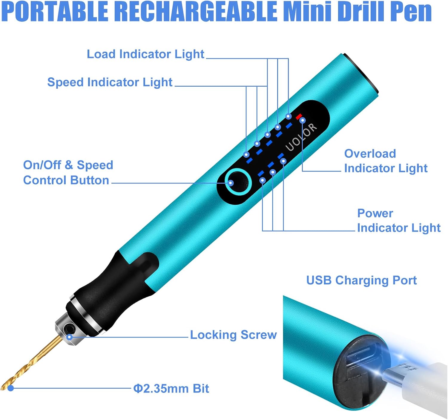 3-Speed Cordless Mini Drill Pen, Rechargeable DIY Electric Hand Drill with 10 Small Drill Bits, Micro Drill Set for