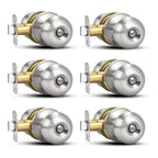 6 Pack Brushed Nickel Door Knobs,Privacy Door Knob with Lock, Interior Doorknobs Silver, Keyless Door Locks Set for