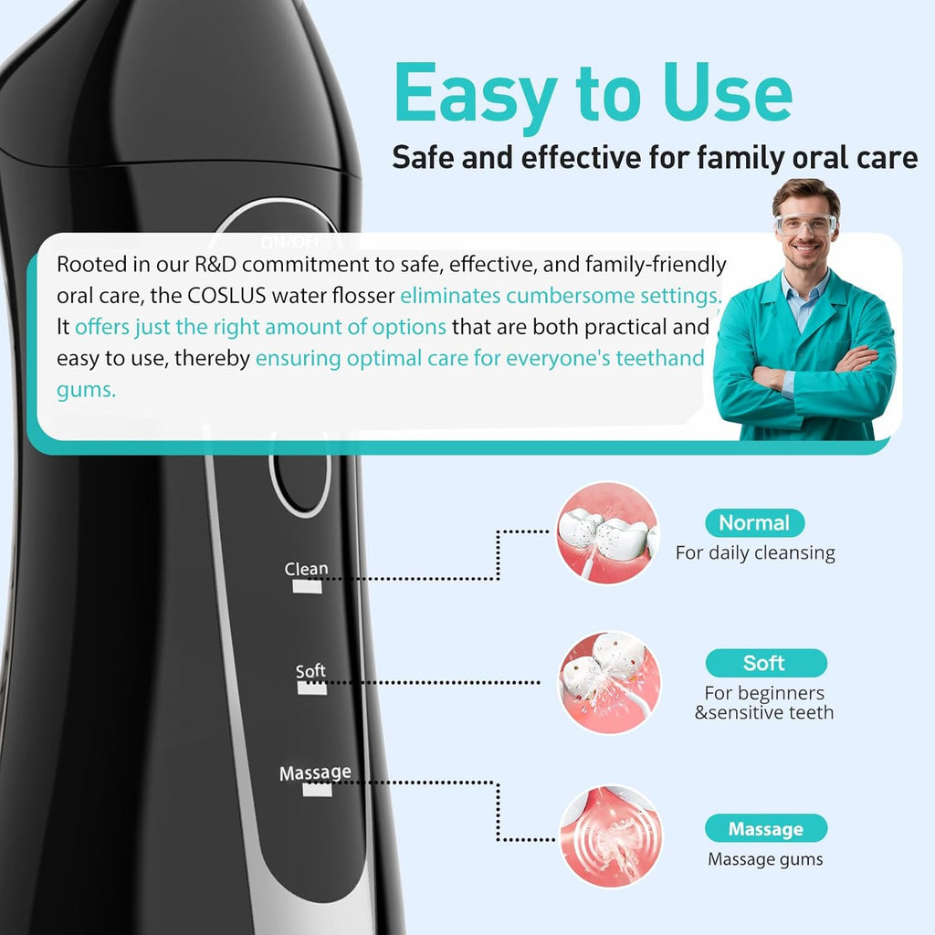 Water Dental Flosser Teeth Pick C20: ADA Accepted, Portable Cordless Oral Irrigator 300ML Rechargeable Travel