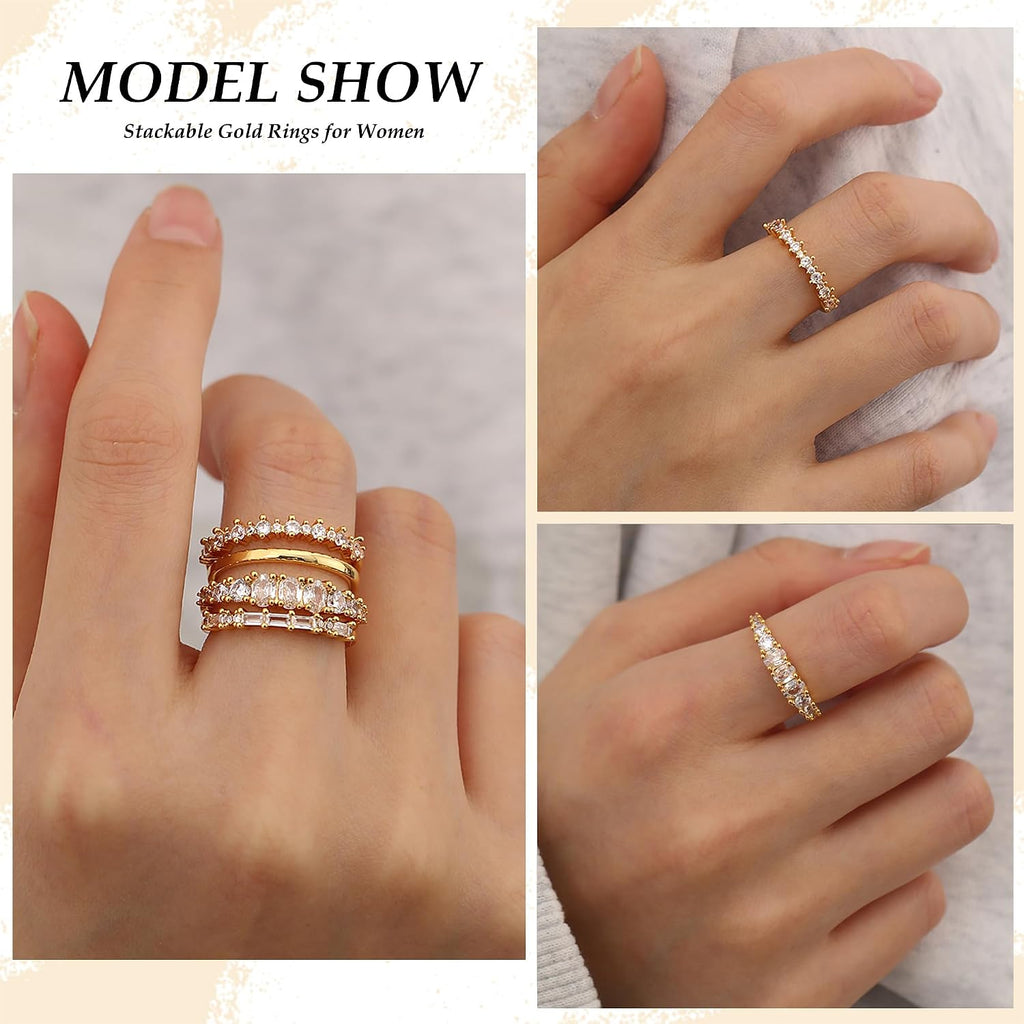 Stackable Gold Rings for Women Non Tarnish Dainty 14K Gold Plated Stacking Cubic Zirconia Thumb Ring Set Trendy