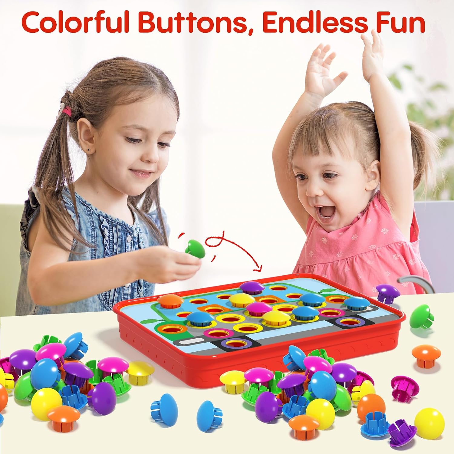 Button Art Toy, Color Matching Pegboard for Kids Ages 3+ | Educational Button Art Activity with Color Matching