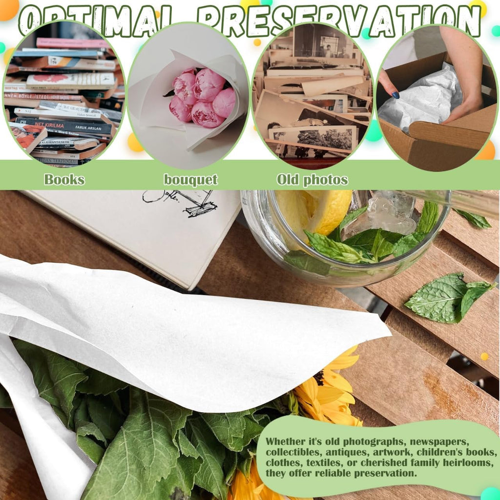 200 Sheets 15 x 20 inch Unbuffered Acid Free Tissue Paper for Storage | White Acid Free Archival Tissue Paper, No