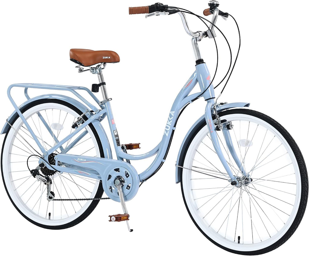 24/26 Inch Girls Cruiser Bike 24/26 Inch Beach Cruiser Bike for Women，City Hybrid Bike 7 Speeds Bicycle Commuter Bike