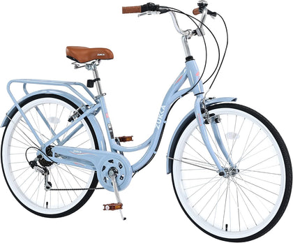 24/26 Inch Girls Cruiser Bike 24/26 Inch Beach Cruiser Bike for Women，City Hybrid Bike 7 Speeds Bicycle Commuter Bike