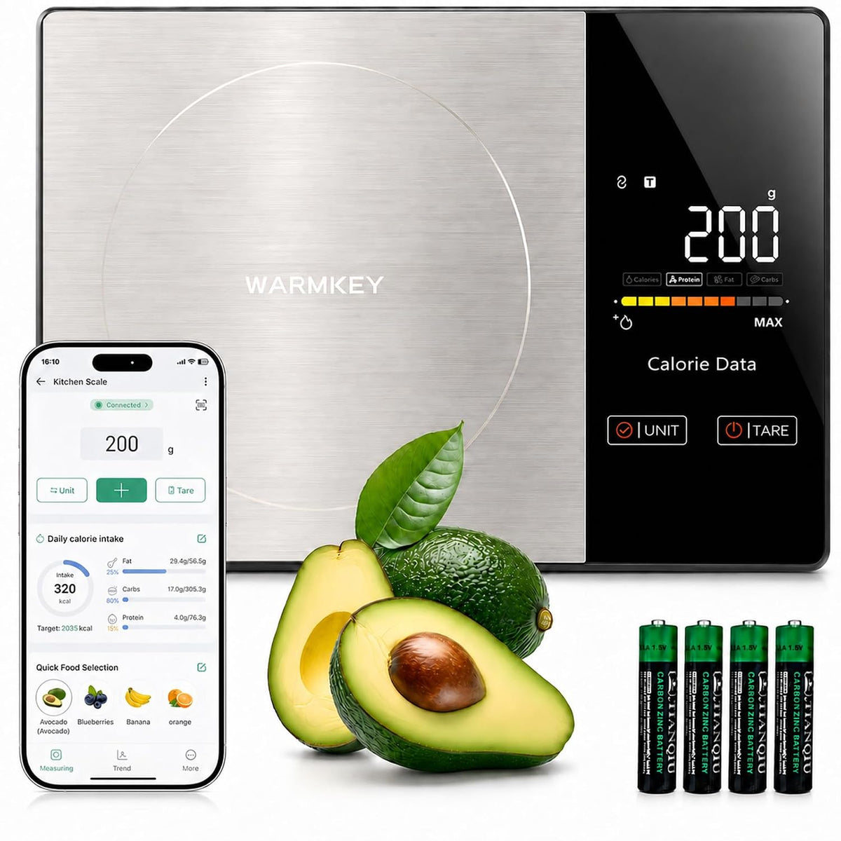 Smart Nutrition Food Scale with App - 1g Precision Digital Kitchen Scale, Tracks Calories & 24 Nutrients, Macros, Fat