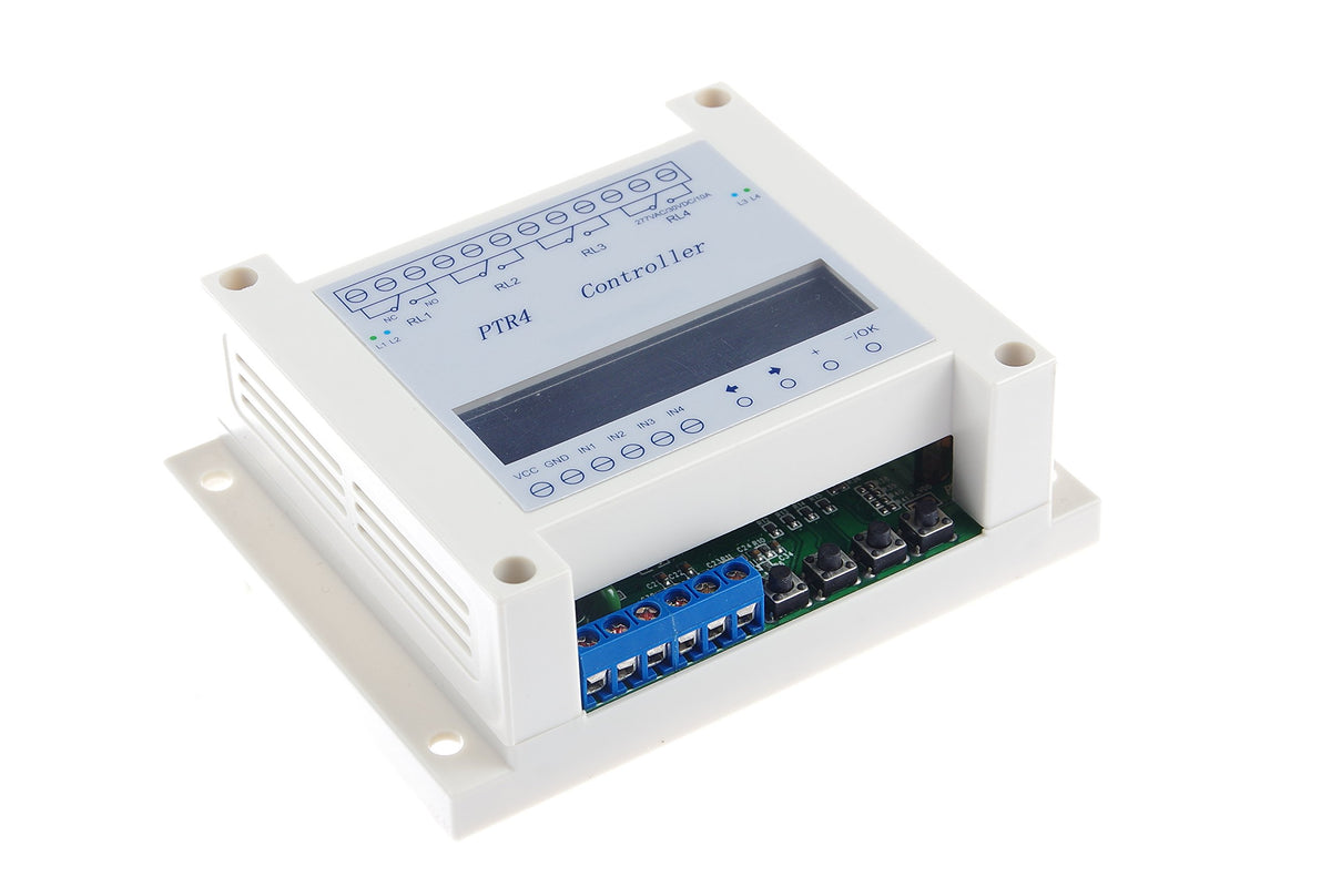 KNACRO PTR4-IND Controller 4-Channel Time Relay DC 6V 9V 12V 36V 6-40V 0.1s~9999m Adjustable Run independently/in Turn 4ch Load Linkage Run in Turn, Similar to PLC Sequence Control
