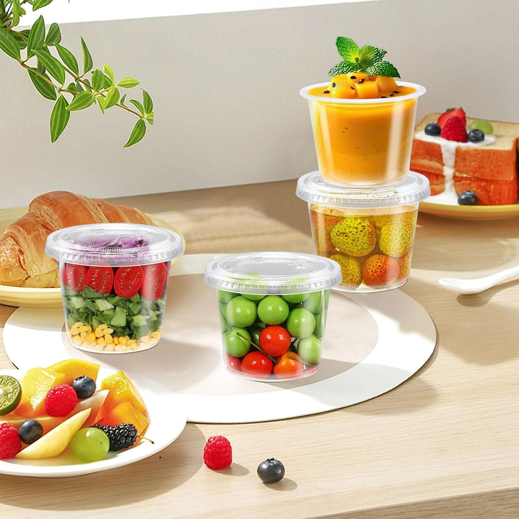 360 Sets 5.5 oz Disposable Plastic Portion Cups with Lids Clear