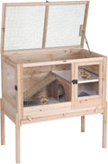 Wooden Guinea Pig Cages Indoor with Removable Stand, Anti Chewing Rabbit Hutch with Ramp and Wire Mesh, 2 Story Small