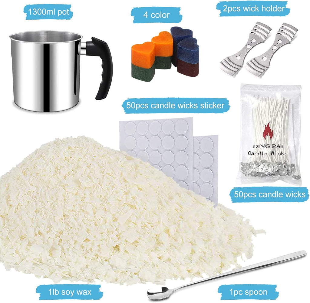 Candle Making Supplies, Candle Make Pouring Pot, Wicks & Soy Wax | 304 Stainless Steel Melting pot & Spoon, Candle