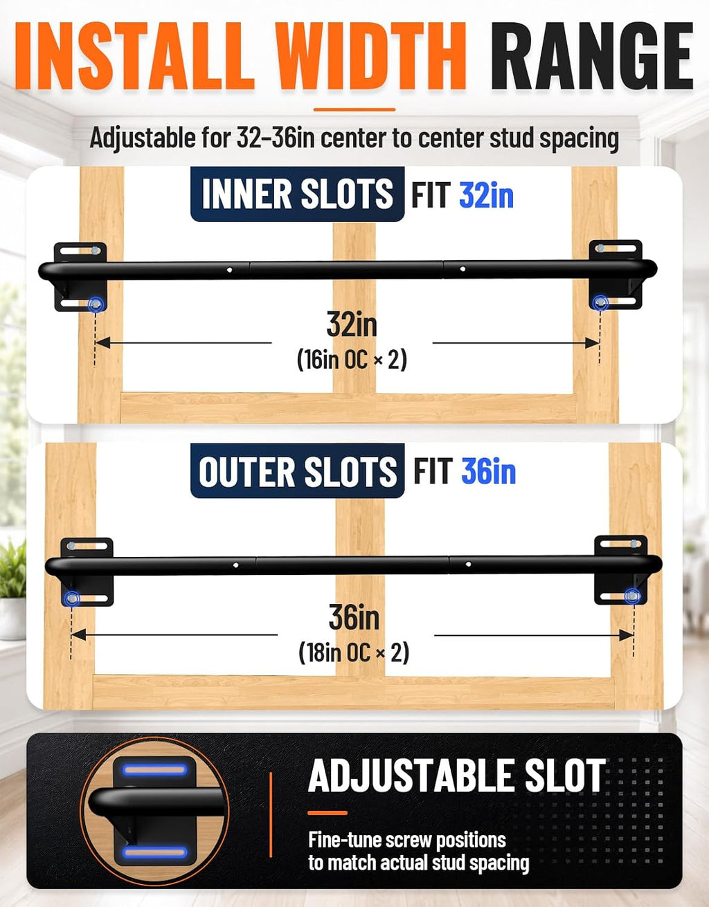Joist Mount Pull Up Bar, Wall Mount Pull Up Bar for Doorway | Home Gym Workout Equipment, Heavy Duty Steel Construction