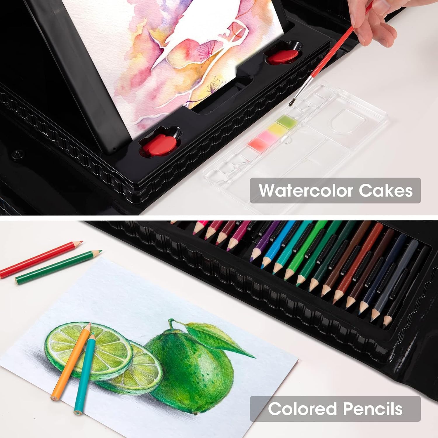 Art Supplies, 240-Piece Art Set Crafts Drawing Kits with Double Sided Trifold Easel, Sketch Pads, Crayons, Colored