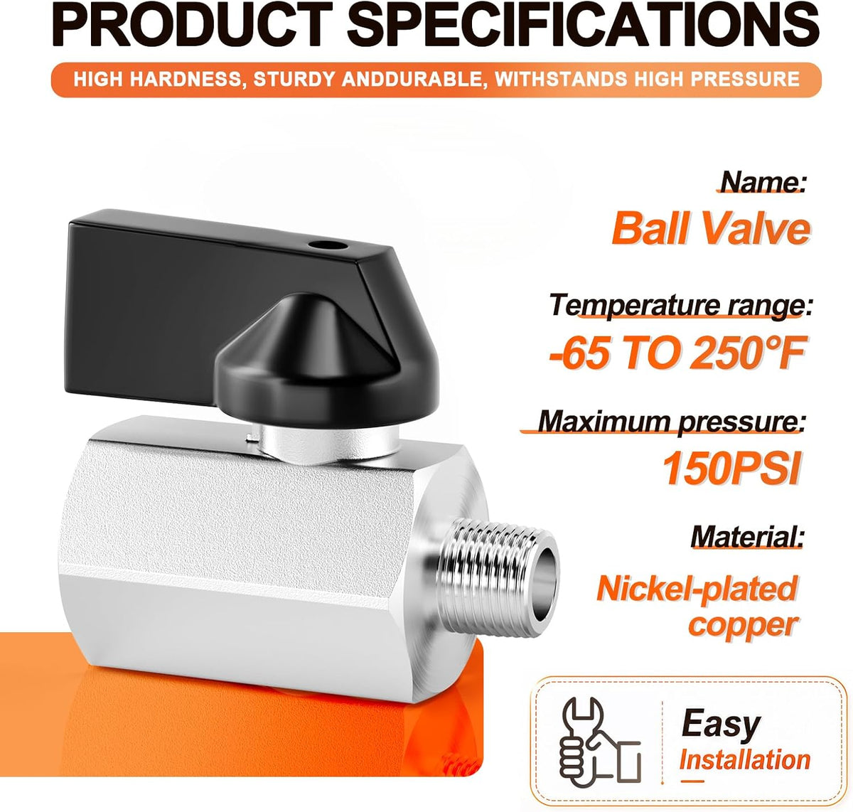 GASHER 6PCS 1/4"NPT(F x M) Nickel Plated Brass Mini Ball Valve