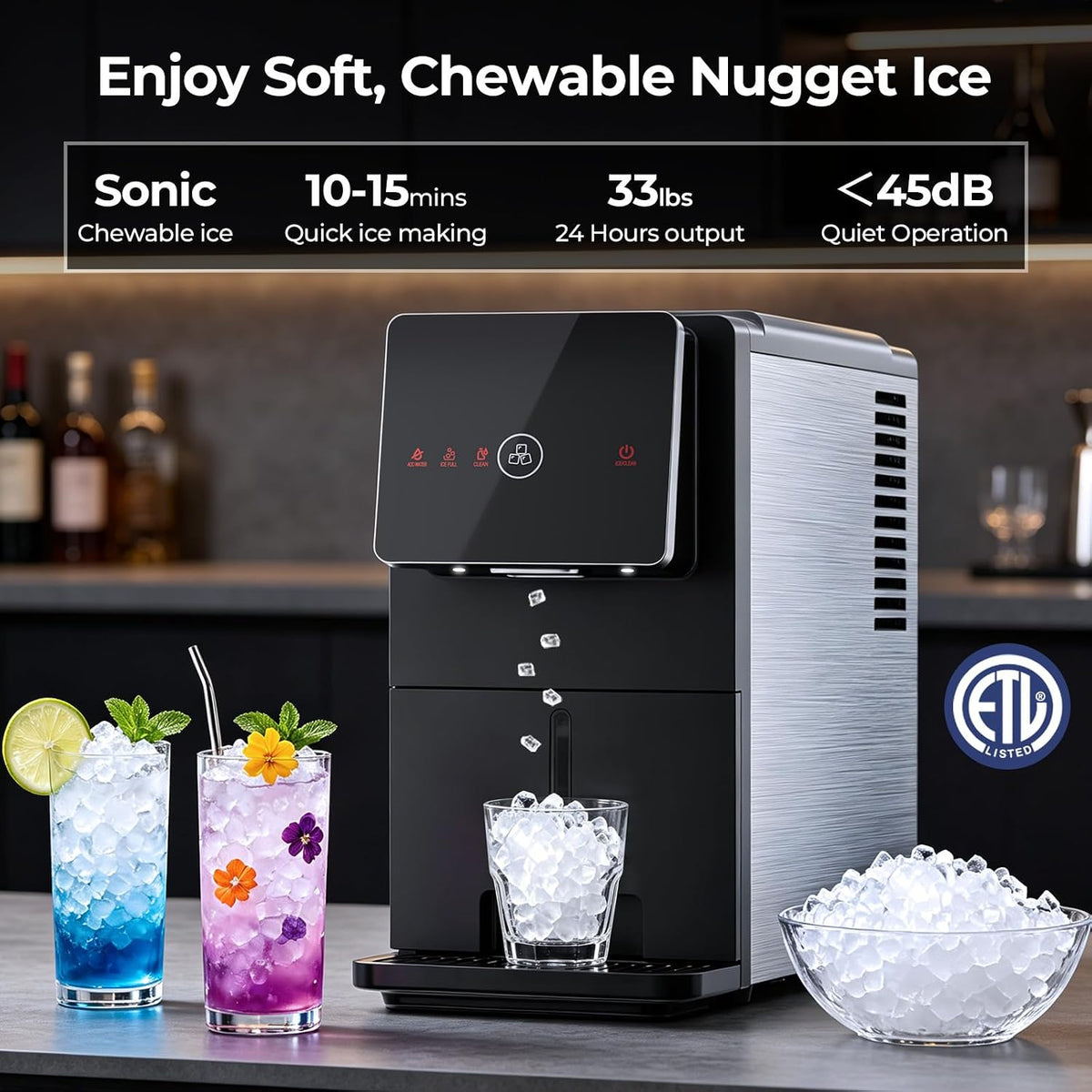 Nugget Ice Maker Countertop with Self-Dispensing, 33lbs/24H
