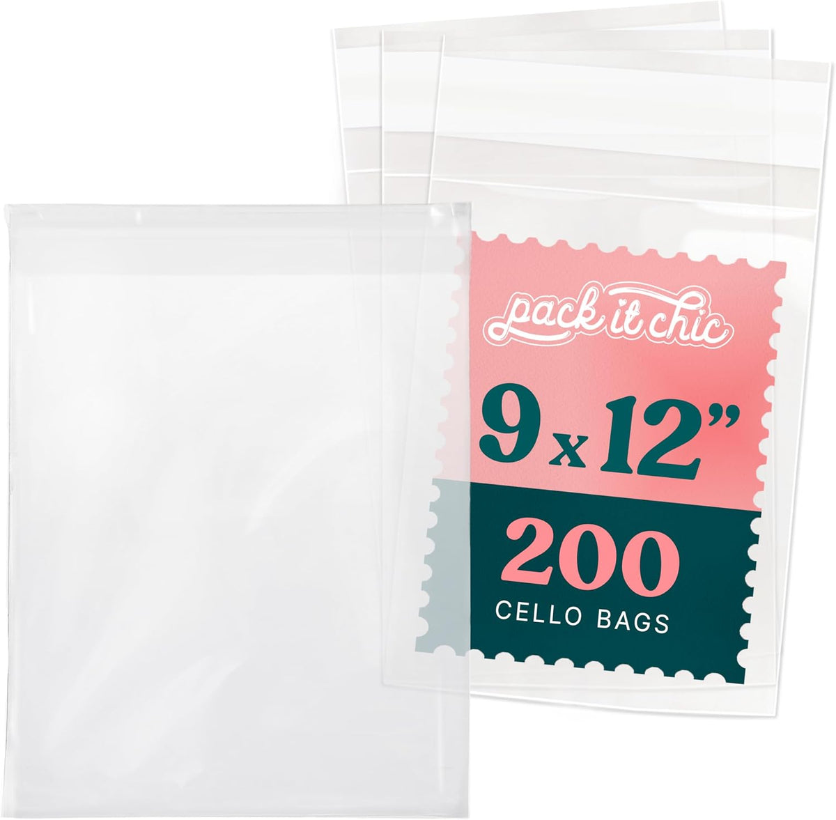 9x12 Self Sealing Cellophane Bags (200 Pack) - Resealable Adhesive
