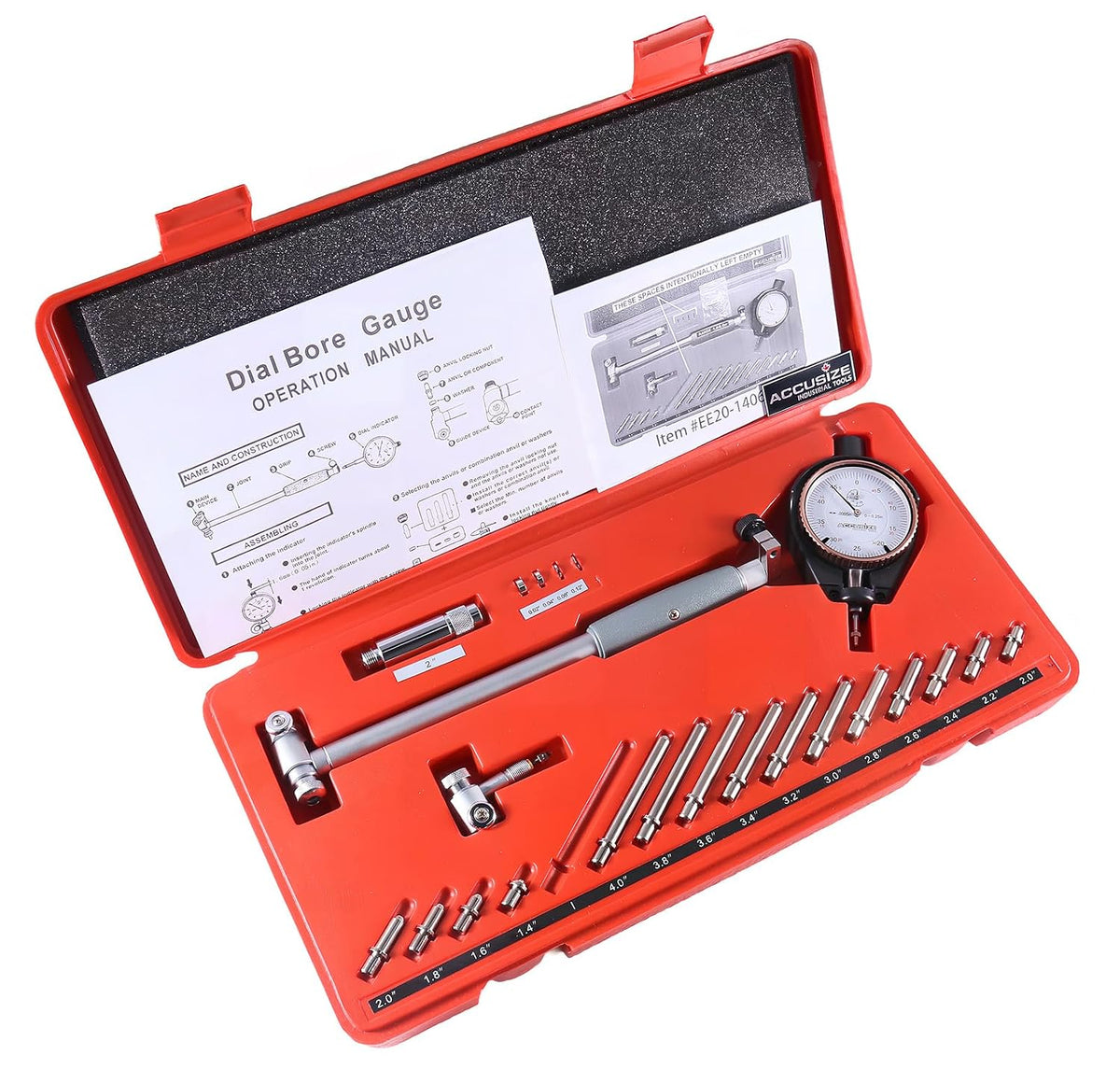 Accusize Dial Bore Gauge Set, 1.4-6", 0.0005" Graduation