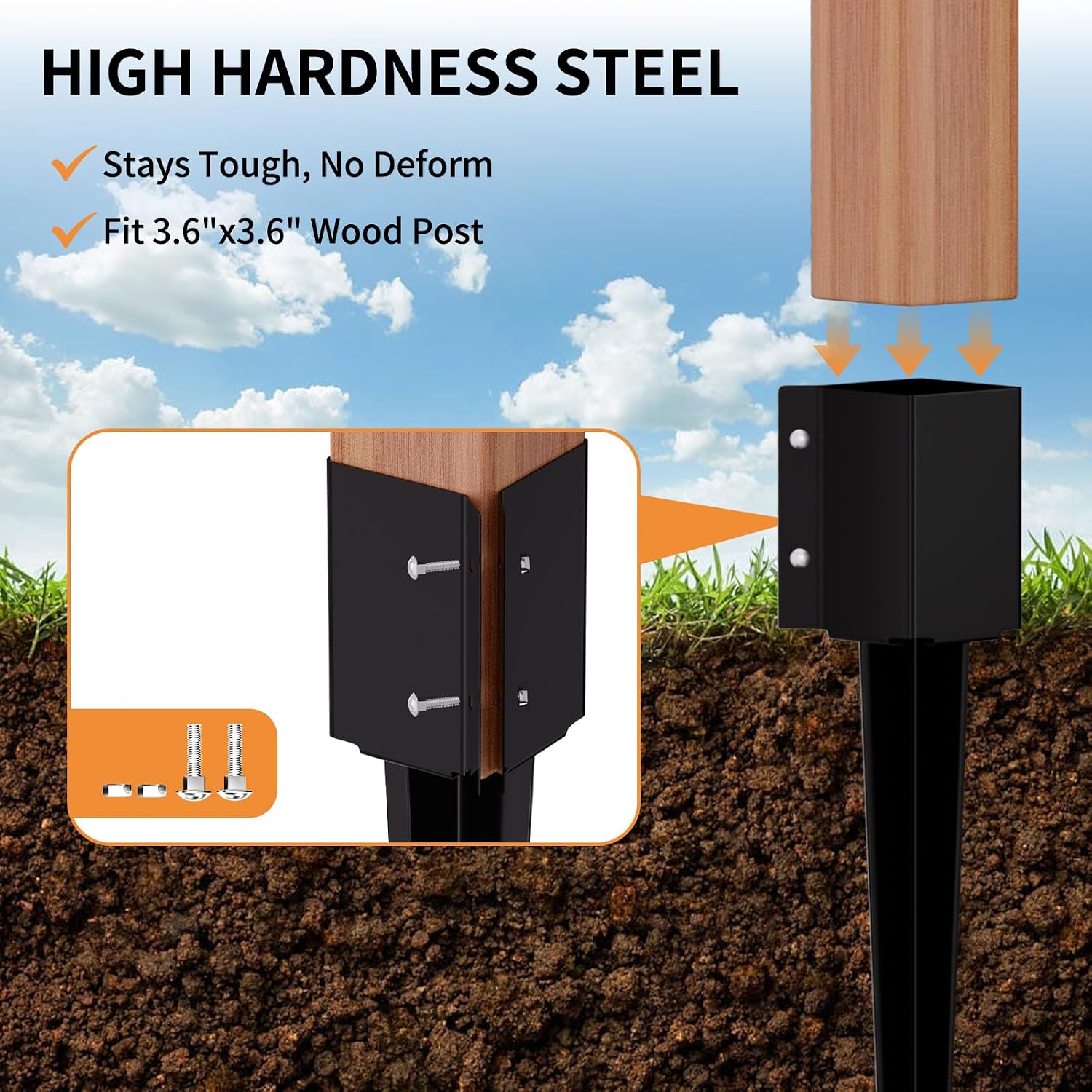 24 Inch 4x4 Fence Post Anchor Ground Spike (Fit 3.6"x3.6")