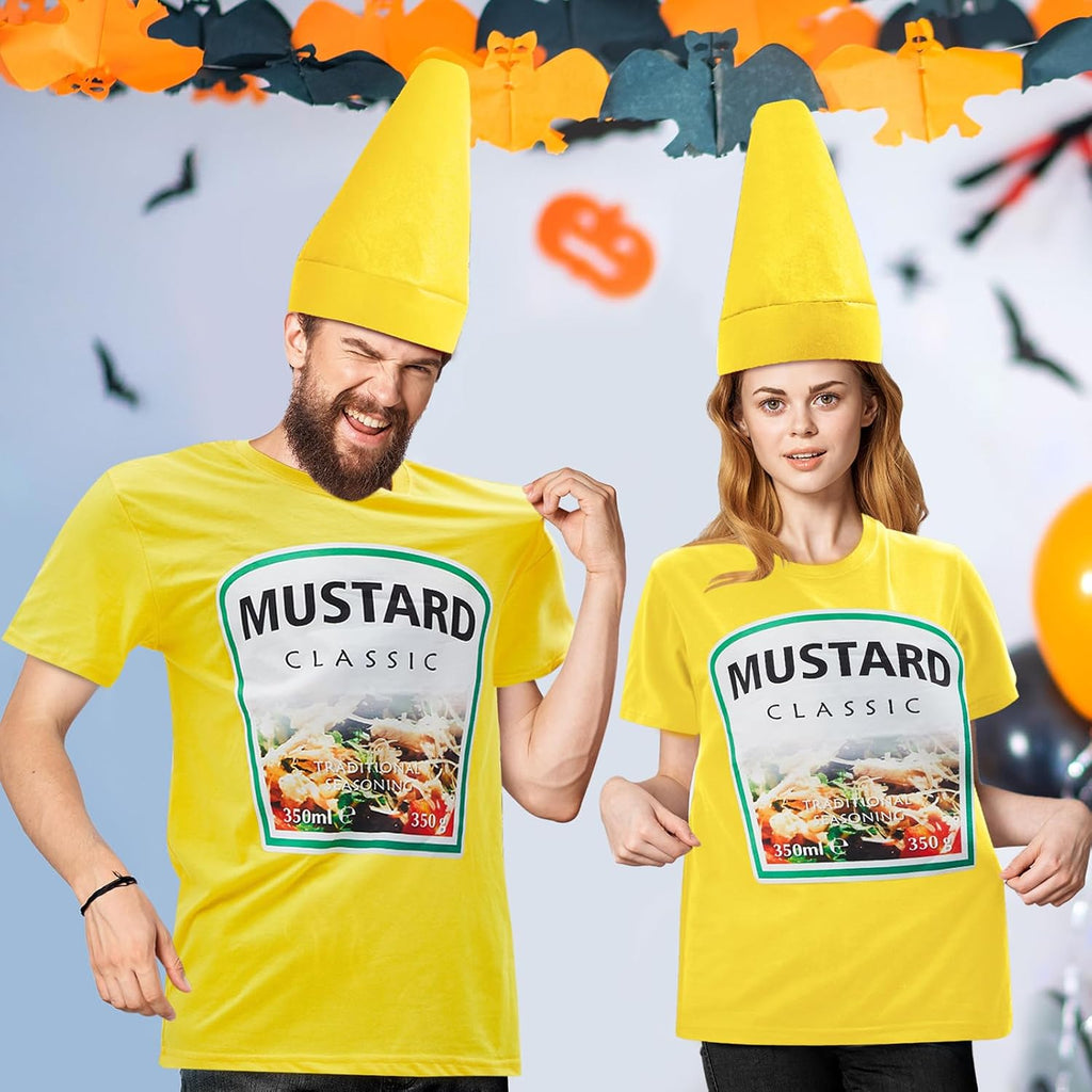 Halloween Yellow Mustard Red Ketchup Costume Matching Group T-shirt and Hat Halloween Couple Costume