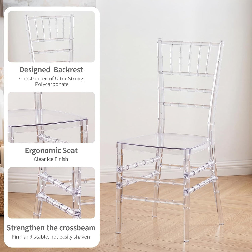 GD 2 Pack Clear Acrylic Chiavari Chairs Crystal Modern Dining Chair Stackable
