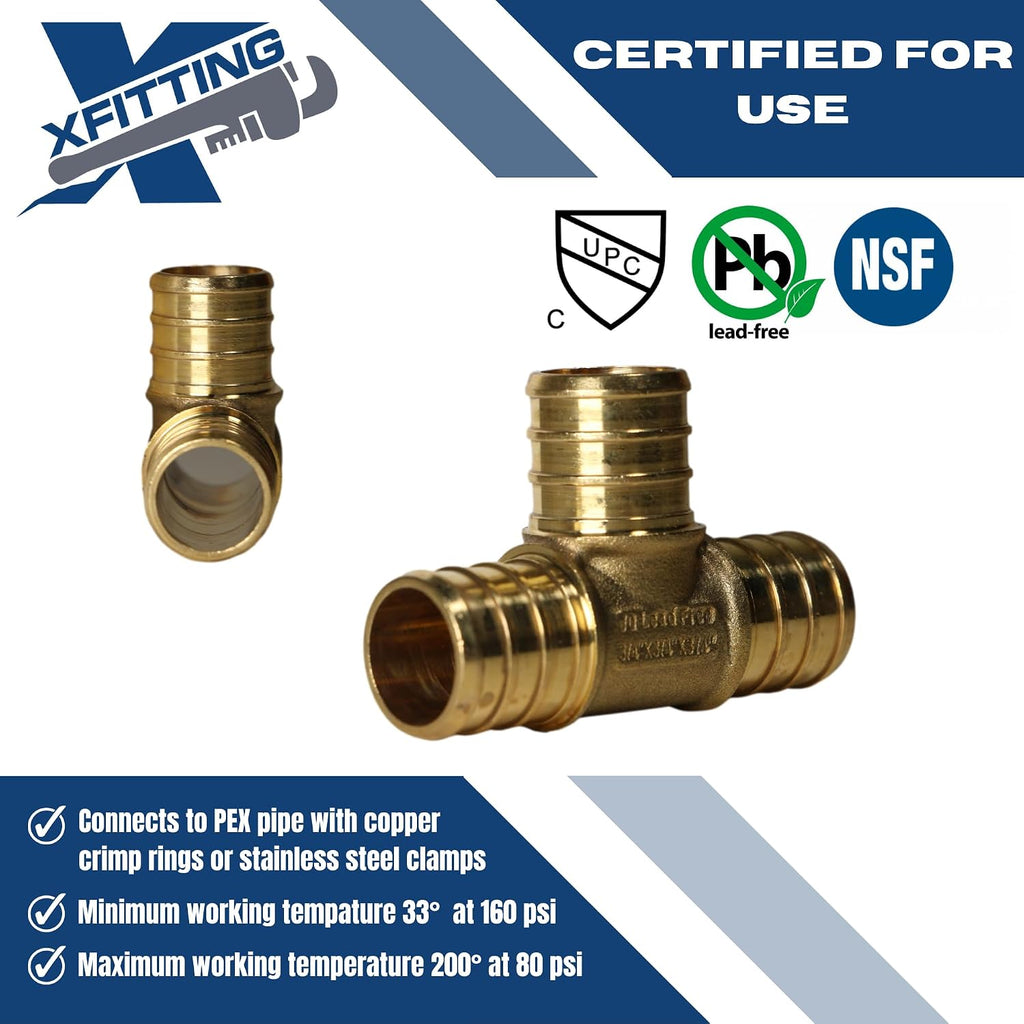 5 Pack XFITTING 3/4 in x 3/4 in x 3/4 in Pex Tee, Pex B Crimp Tee