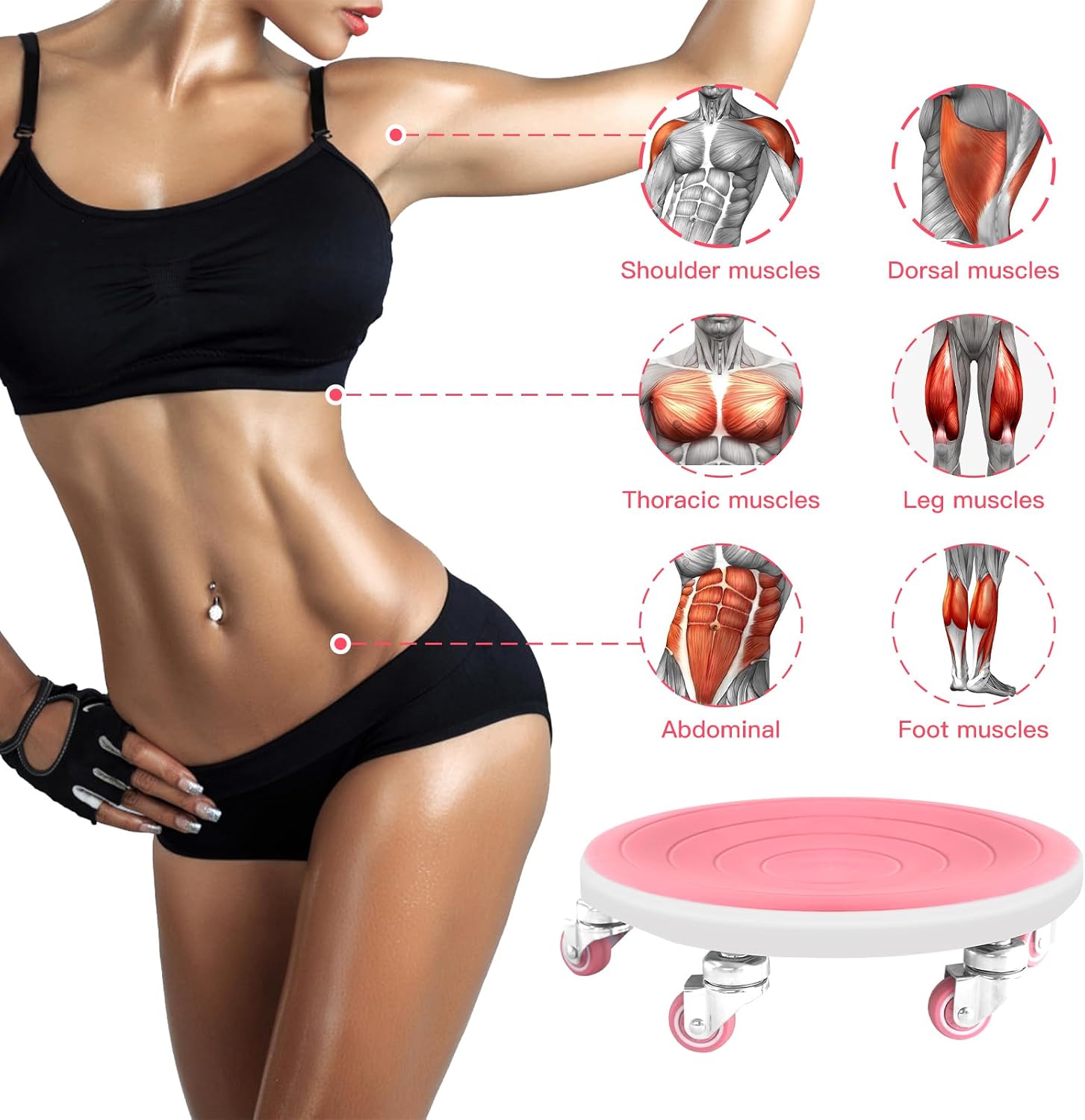 6 Caster Ab Roller, Ab Exercise Equipment with Knee Pads, Ab Roller Wheel for Core Exercise, Abdominal Strength