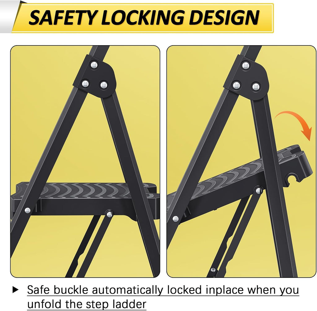 Step Ladder 4 Step Folding, 900lbs 4 Step Ladder with Anti-Slip Wide Pedal and Handrails, Lightwight Household