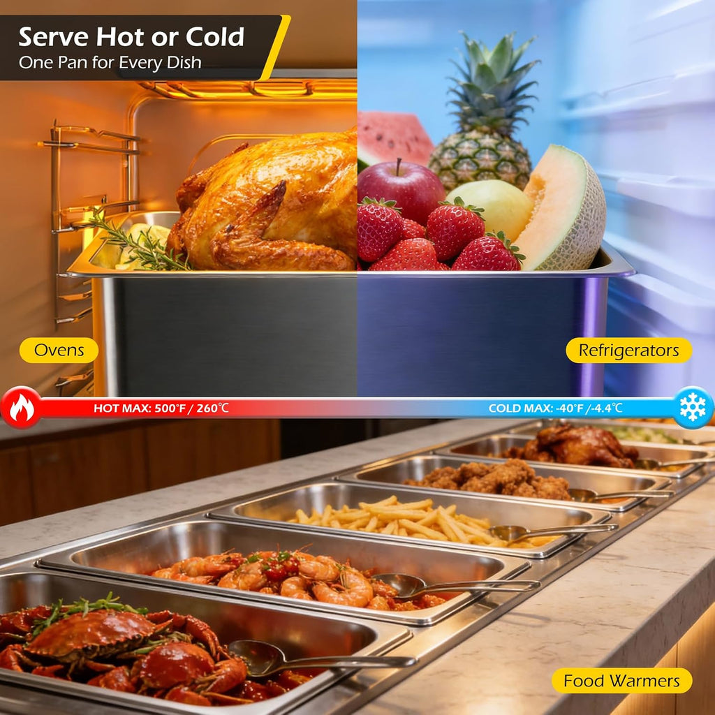Hotel Pans with Lid Full Size Food Pan 6 Pack Steam Table Pans