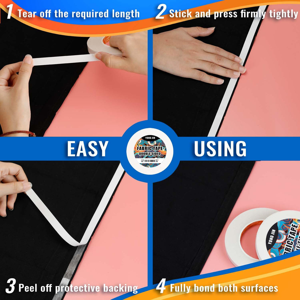 Double Sided Fabric Tape - 1 inch x 108 feet - Hem Tape No Sew No Iron, Peels Off Easily, Quick & Easy Fix for