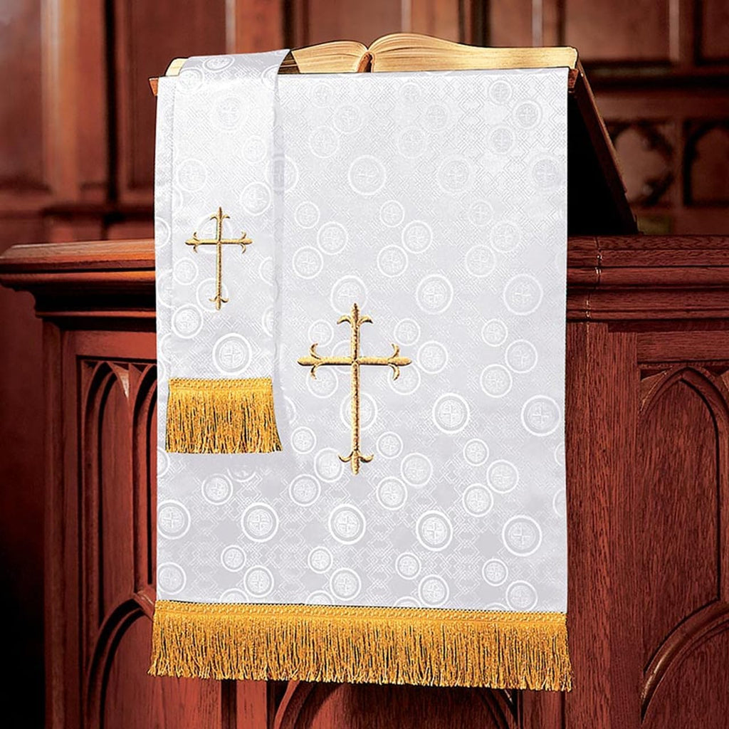 White Millenova Pulpit Scarf Church Communion Supplies Outdoor Indoor Party Table Cloth, 17 Inch x 36 Inch