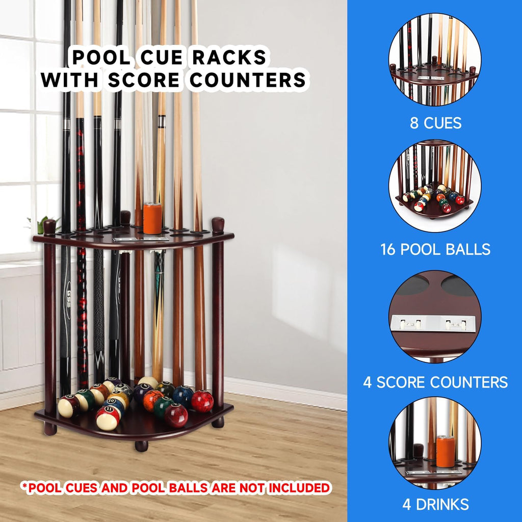 GSE Corner-Style Floor Stand Billiard Pool Cue Racks with Score Counters | Holds Pool Cue Sticks, Full Set of Balls