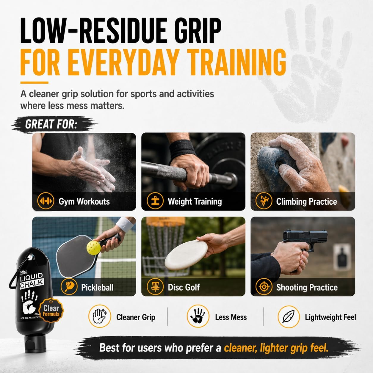 Clear Liquid Chalk 60 ml, Low-Residue Grip for Gym & Climbing | Low-Residue, Quick-Dry Grip for Lifting, Climbing