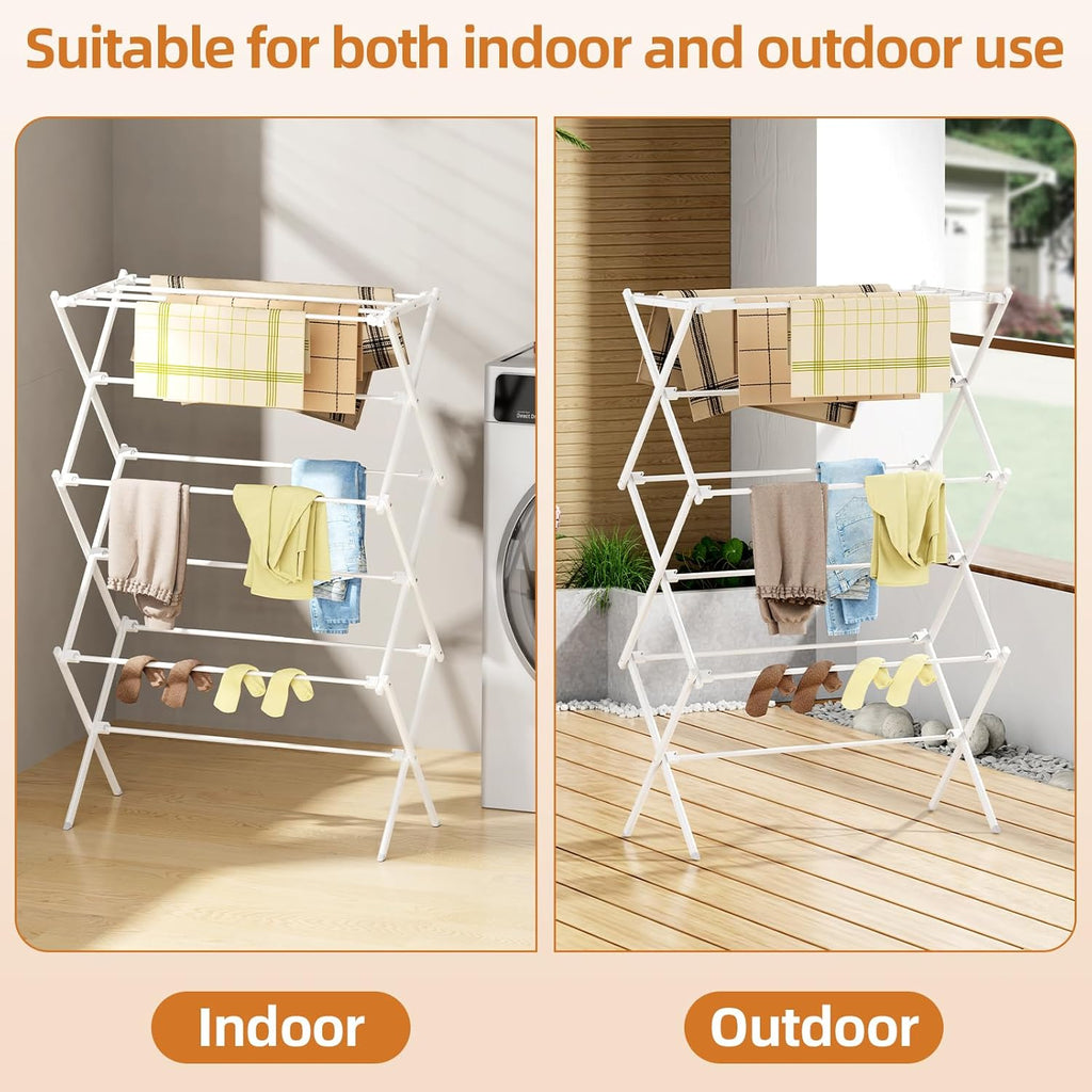 Drying Rack Clothing, 3-Tier Clothes Drying Rack Foldable, Antirust Laundry Drying Rack Collapsible Use for Indoor &