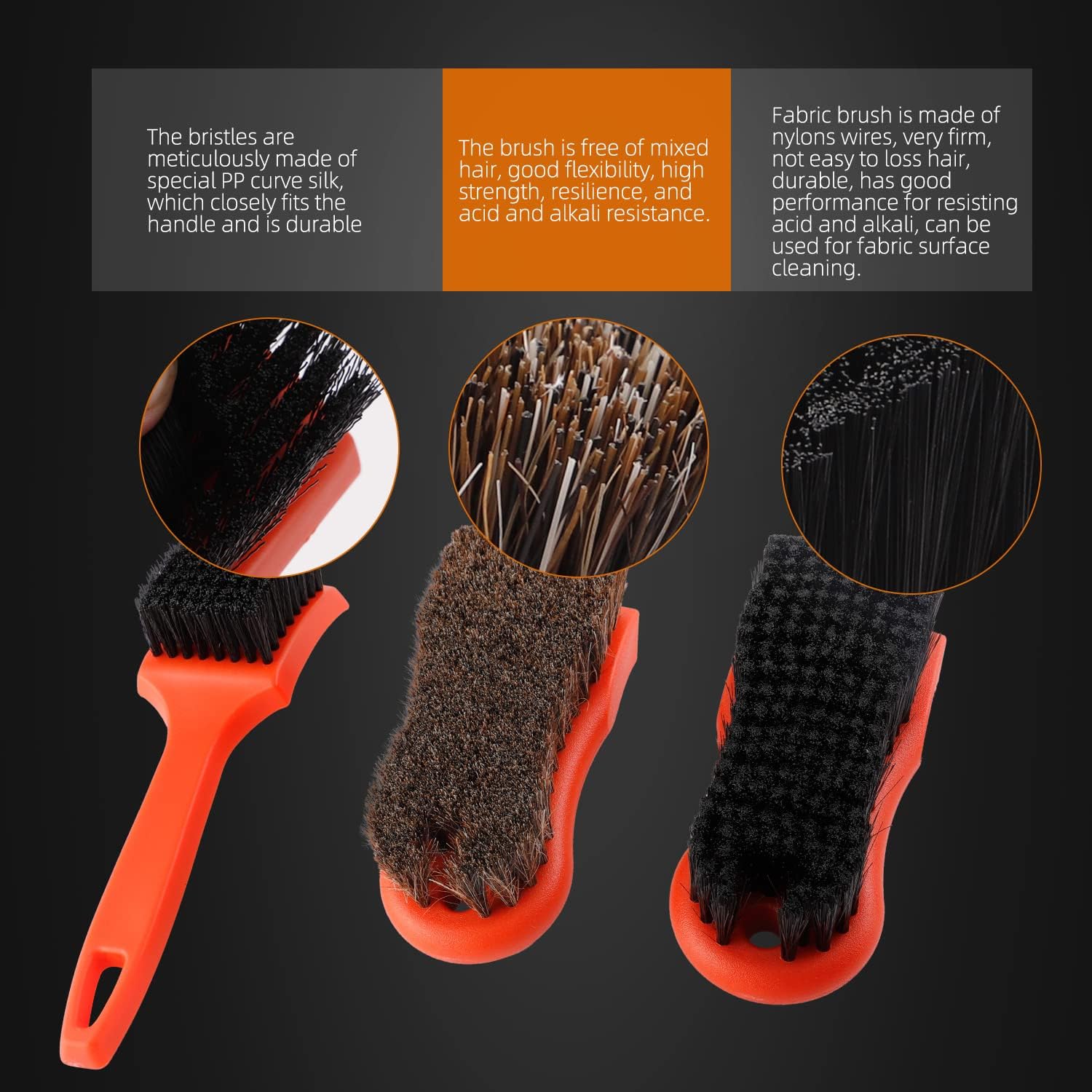 3Pcs Car Detailing Brush Kit, Leather & Textile Interior Brush, Comfortable Grip and Scratch-Free Cleaning for