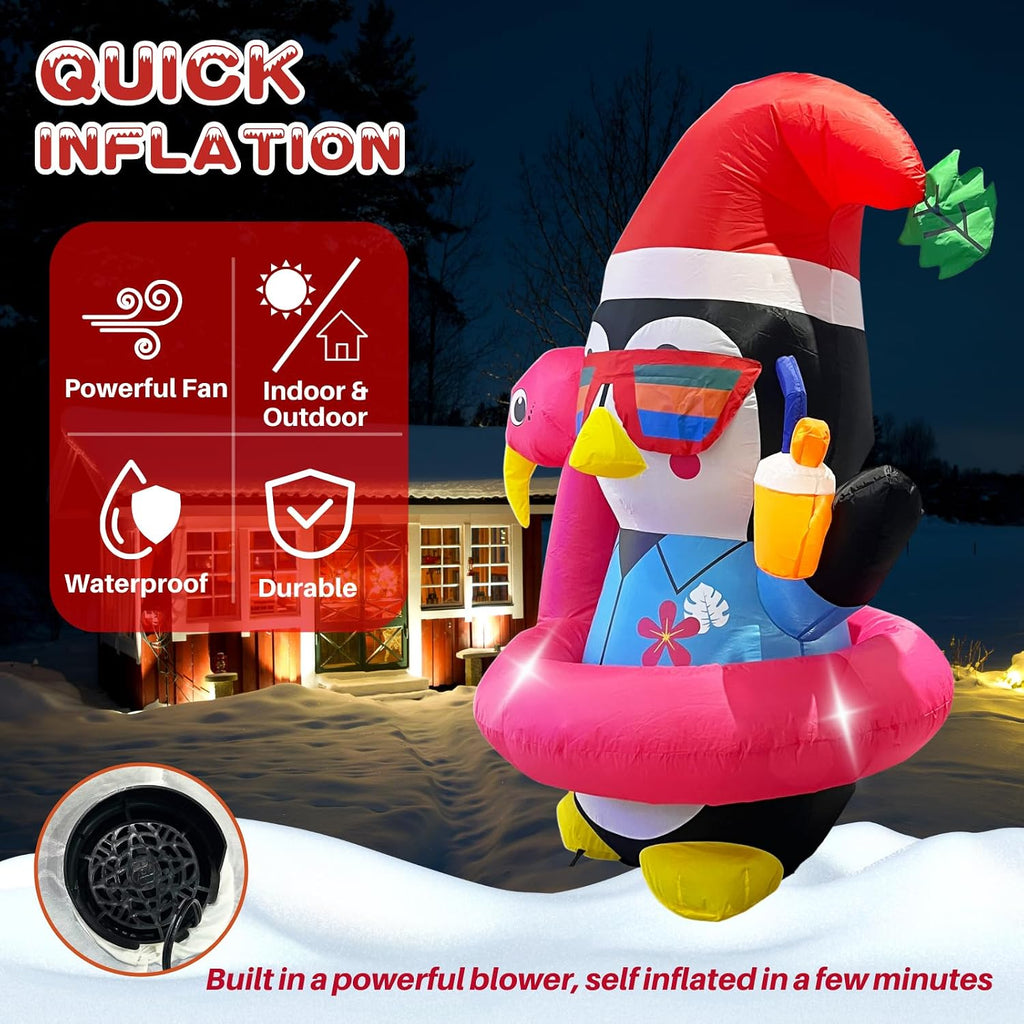 Inflatable Penguin Christmas Yard Decorations 5FT Outdoor Cute Blow up Xmas Decoration with Built-in LED Lights for