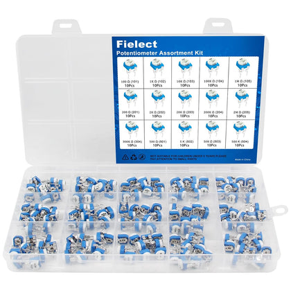 15 Values 100-2M Ohm Potentiometer Assortment Kit, 150Pcs Adjustable Variable Resistor with Transparent Plastic Storage Box for DIY Electronics, Circuit Projects, and Repair