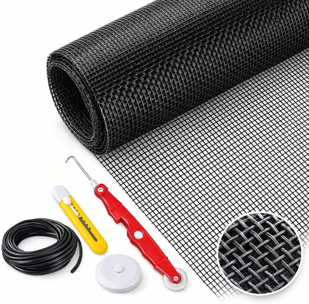 Window Screen Replacement Kit Width:48in Length:158 Fiberglass|Includes Full Set of Tools | Suitable for Windows