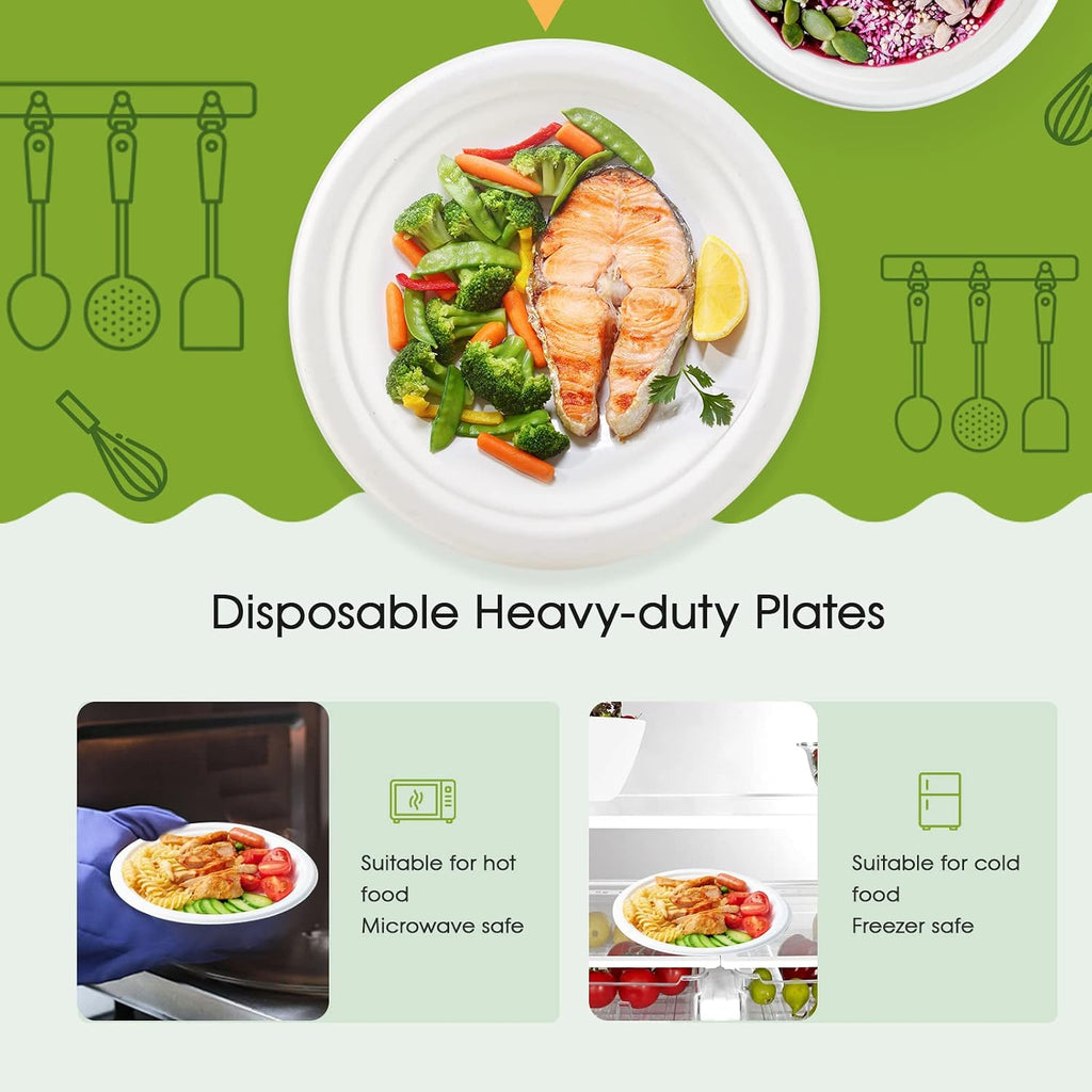 9 in 150 Pack White Compostable Disposable Paper Plates for Party