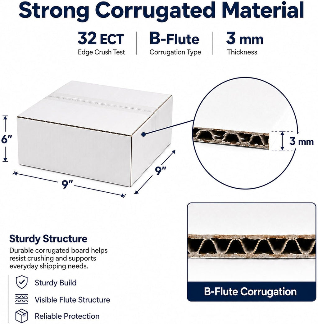 9x9x6 White Shipping Boxes, 25 Pack