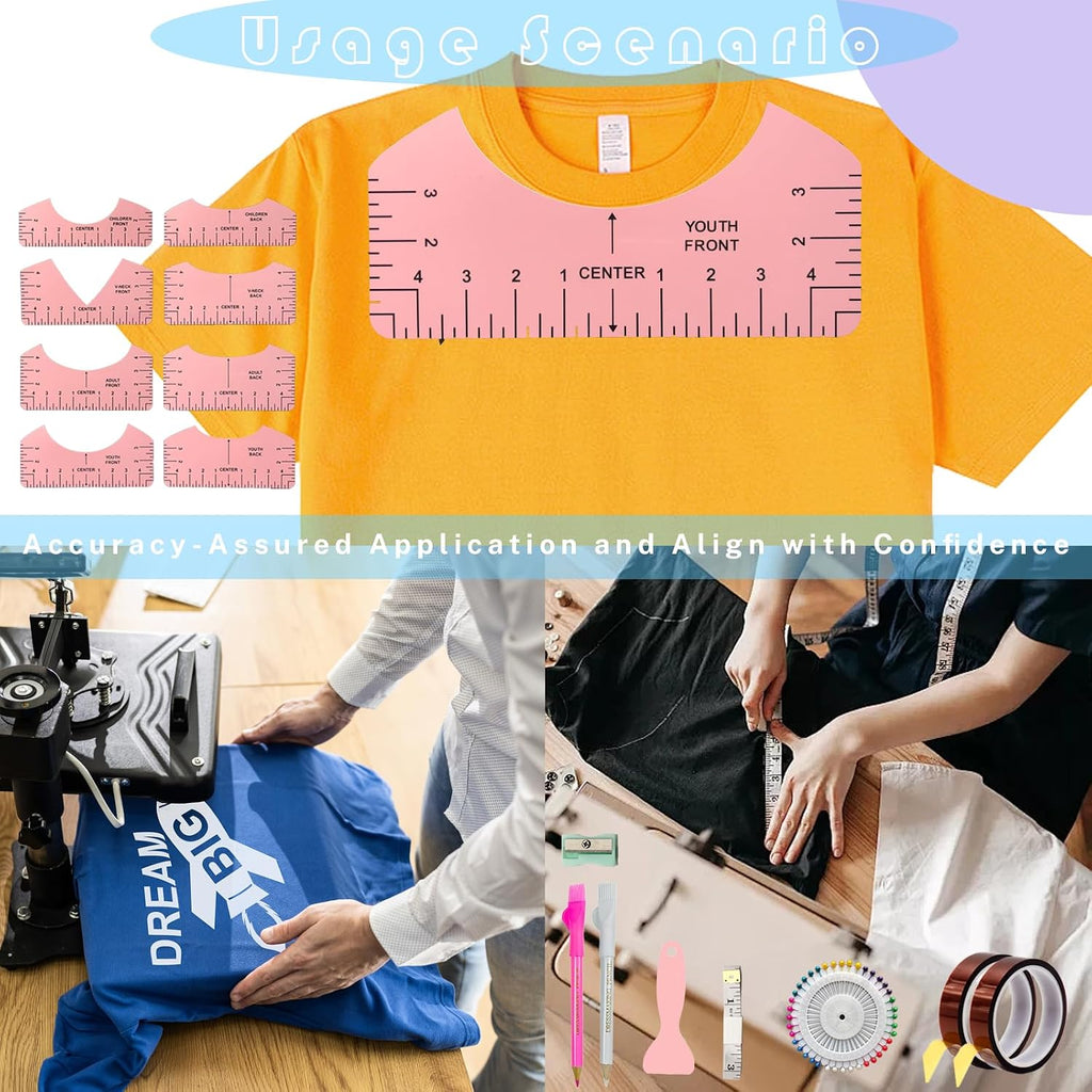 Sublimation Shirt Tool Kits, 8 T Shirt rulers, 3 Pack Teflon Sheet for Heat Press 12 x 16in, Heat Resistant Gloves