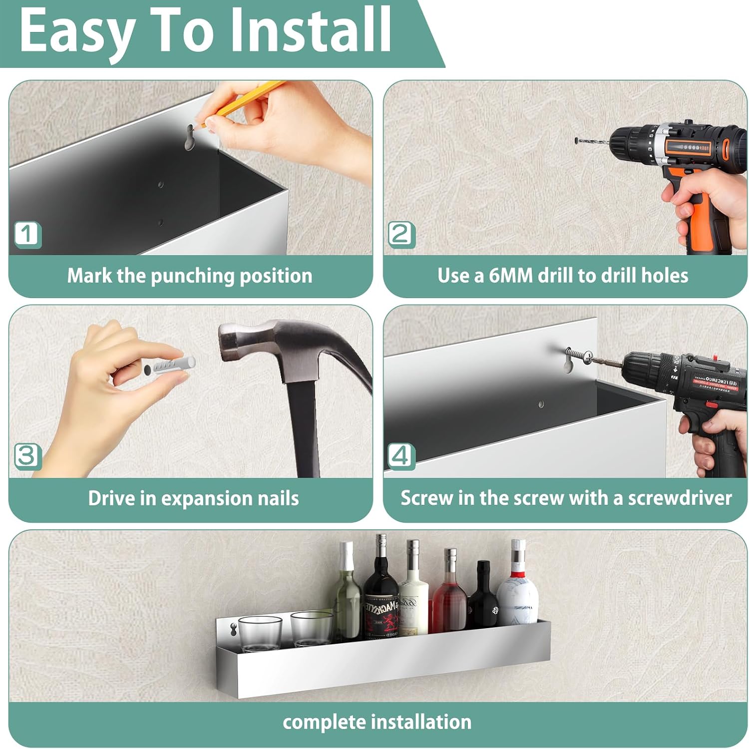 32-inch Stainless Steel Bar Speed Rail,Wall Mounted Liquor Bottle Holder | (1 pcs) Spray Bottle Rack for