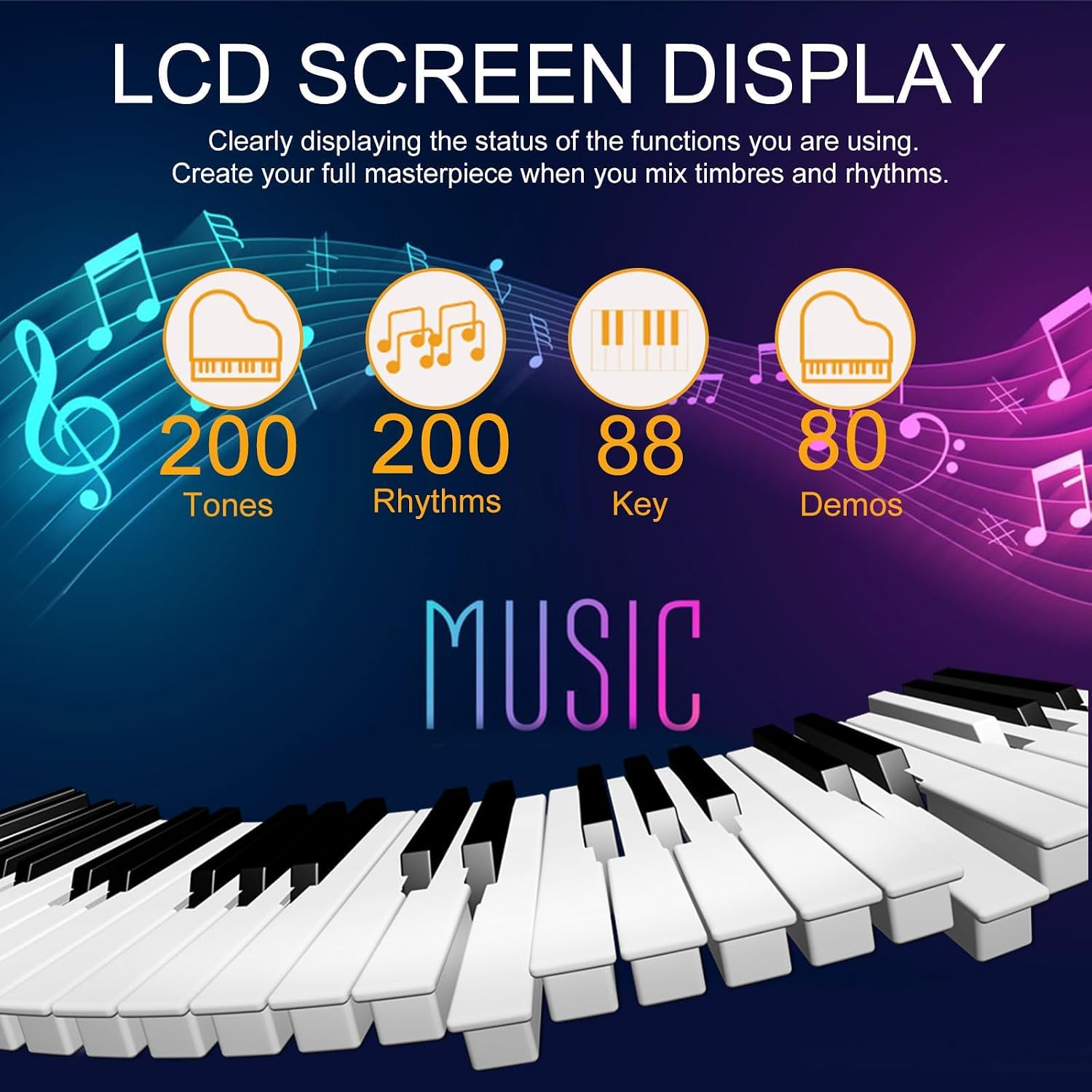88 Key Keyboard Piano, Semi Weighted Electronic Digital Piano with Music Stand, Power Supply, Sustain Pedal, Stand