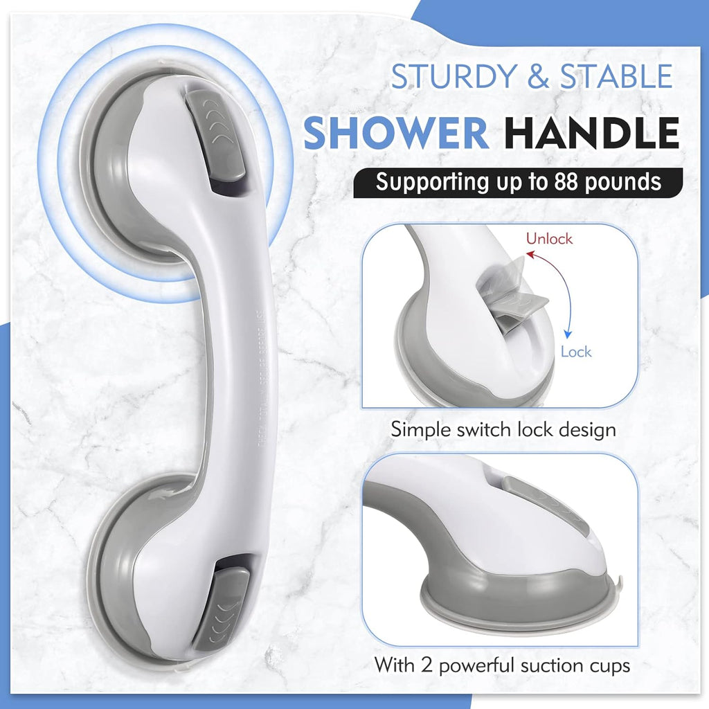 Grab Bars for Bathtubs and Showers, 12 Inch Shower Handle Strong Suction Cup Grab Bar for Shower Chair Stool