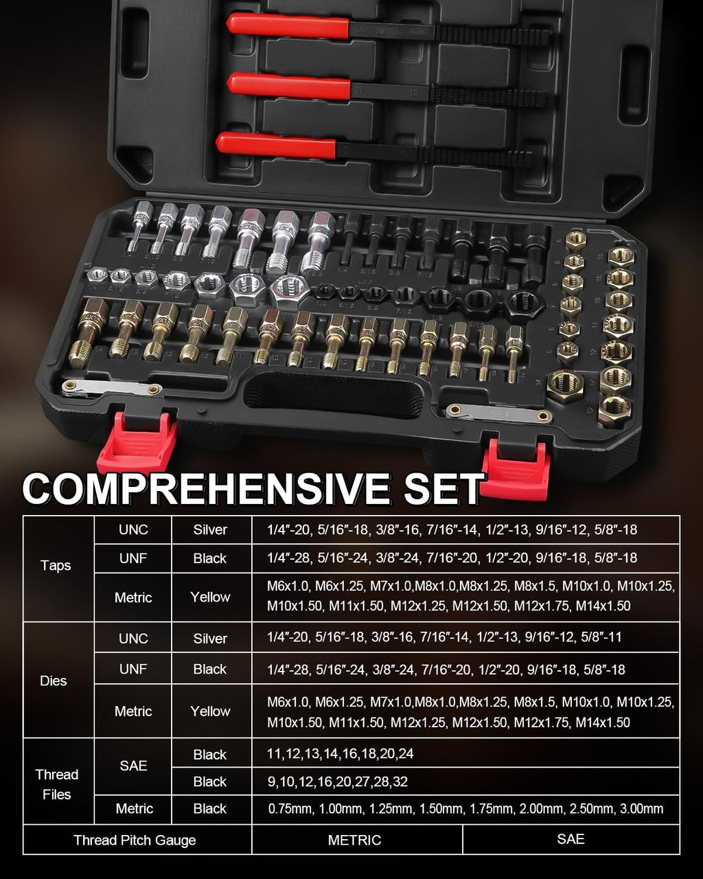 Kolvoii 61-Piece Thread Chaser Set, Metric, UNC & UNF Thread Restorer Kit