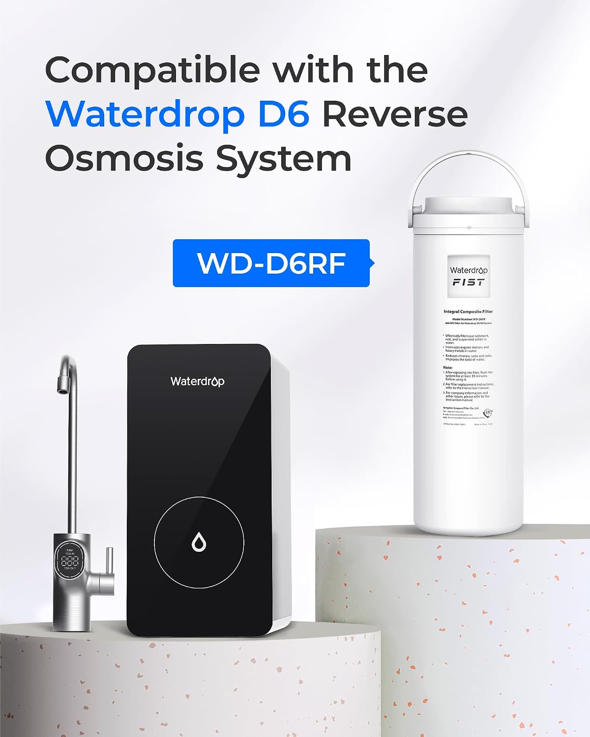 WD-D6RF Filter, Replacement for WD-D6-B Tankless Reverse Osmosis System, 1-Year Lifetime, Reduce PFAS