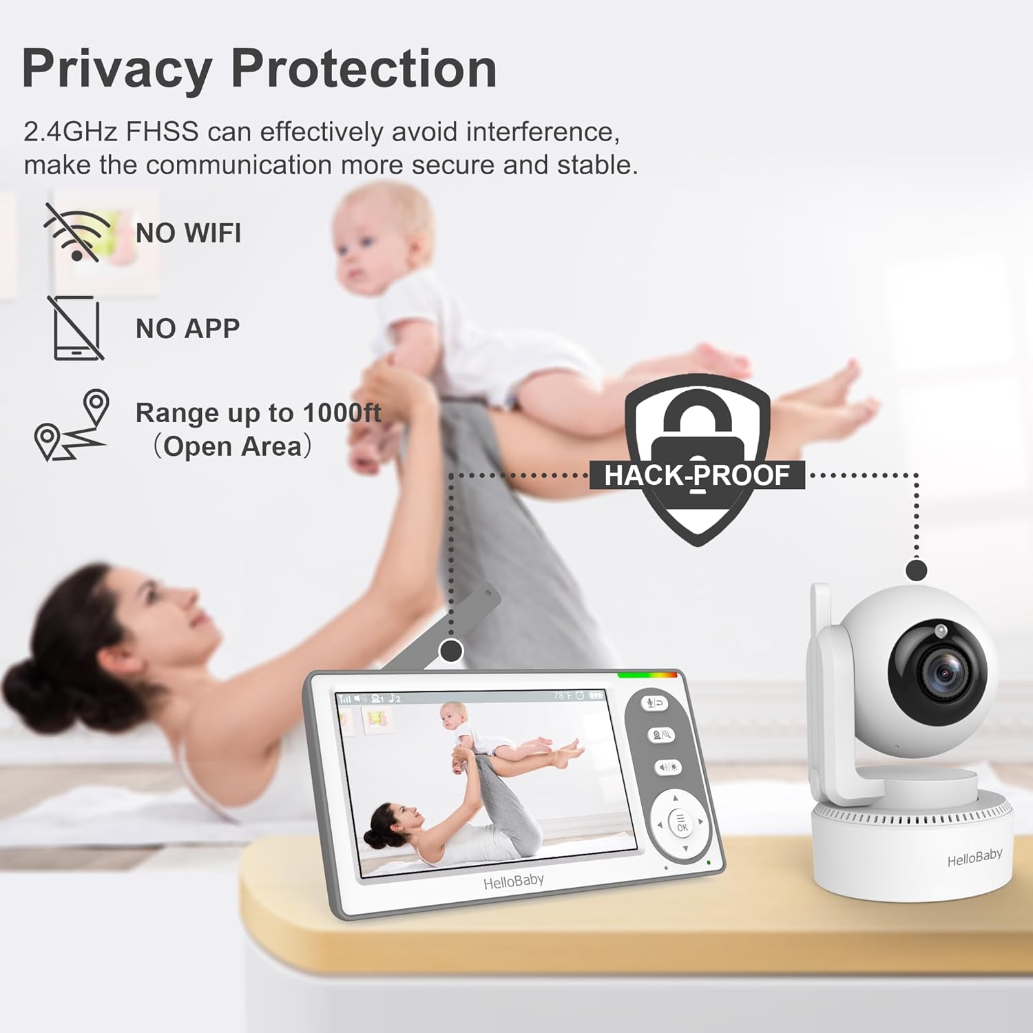 4.3'' Video Baby Monitor with 30 Hours Battery, Remote Pan-Tilt-Zoom Baby Monitor No WiFi, Baby Monitor with Camera