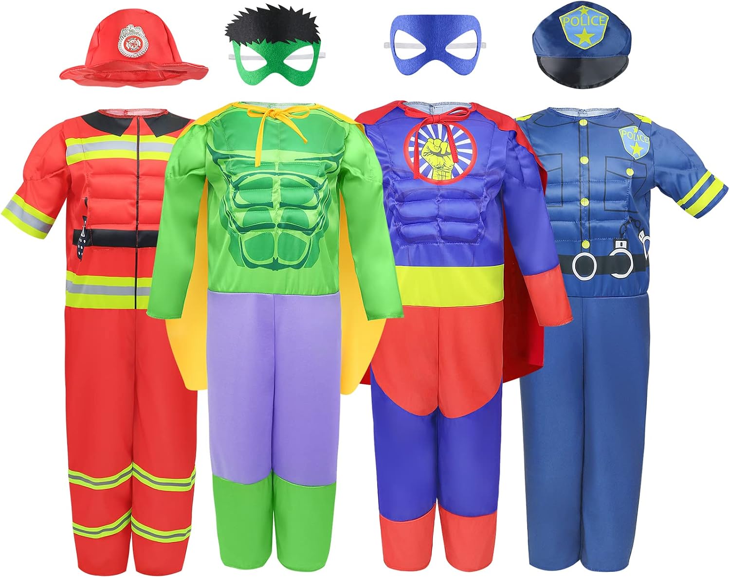 Boys Muscle Chest Dress up Costumes Trunk with Superhero Policeman Costume | Kids Pretend Role Play Costumes Set